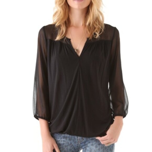 Soft Joie Tops - Soft Joie Precious Georgette Sheer Blouse Black Caviar XS